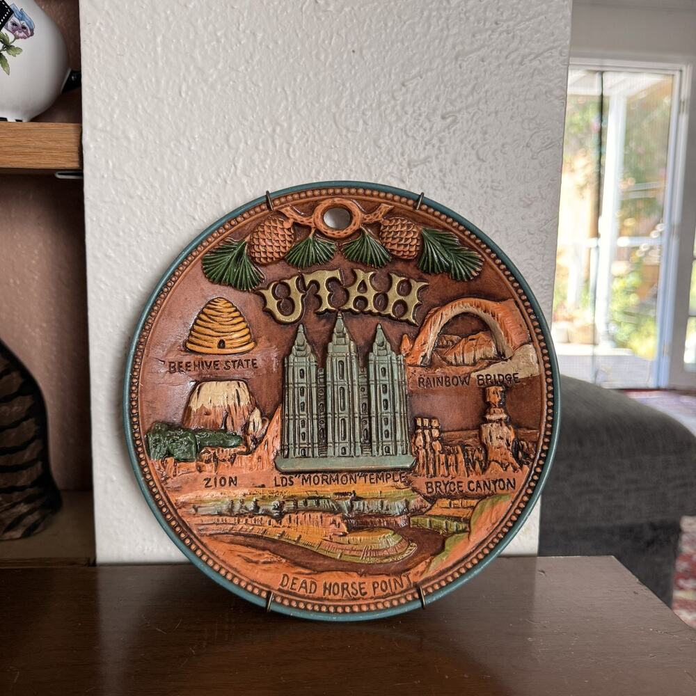Vintage State UTAH Decorative Souvenir 3D Resin Plate, 8 1/4" Diameter